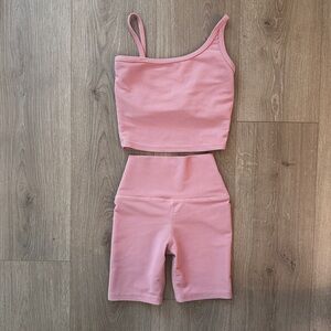 Five dancewear blush ribbed dance set. Top and Biker Shorts